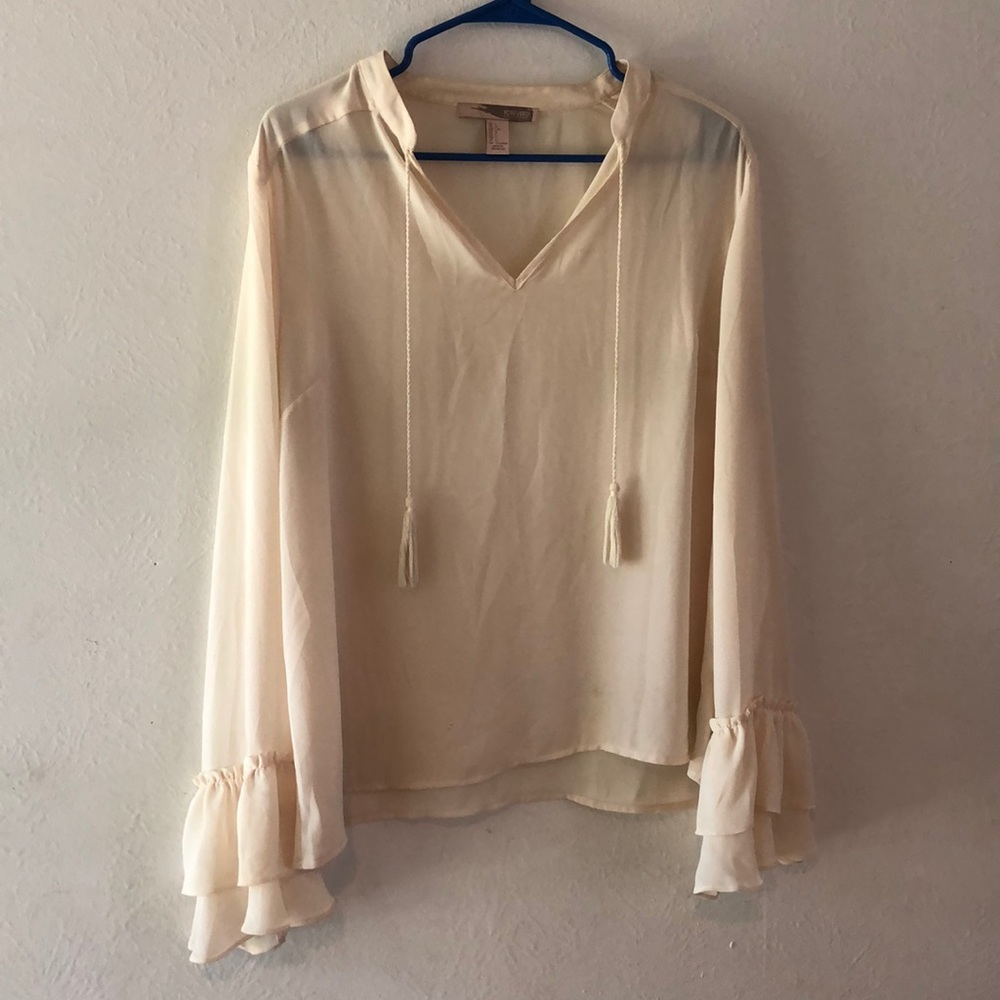 Off white long bell sleeve blouse